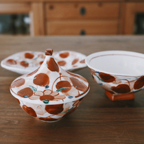 Glutinous rice porcelain) Japanese cooker classic red-painted high-foot rice bowl cover bowl special-shaped small plate