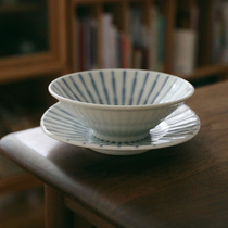 Glutinous rice porcelain) Japanese imported blue line texture Bowl bump texture household plate
