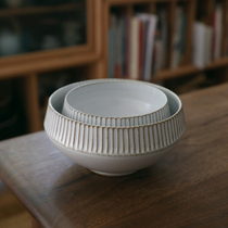 Glutinous rice porcelain) Jingdezhen writer's scraped coarse pottery white glaze high foot round bowl super cute deep bowl