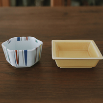 Glutinous rice porcelain) national square tableware goose yellow square small dish six-sided striped sauce dish seasoning small dish