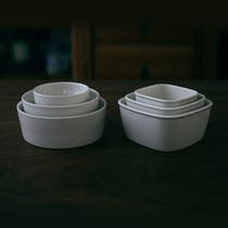 Glutinous rice porcelain) National white porcelain set round bowl square bowl large bowl three-piece set Joker Desktop Storage