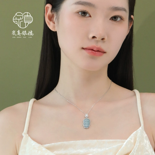 炙真银楼 Натуральная изумрудная реплика, ожерелье, подвеска из нефрита, цепочка до ключиц, серебро 925 пробы