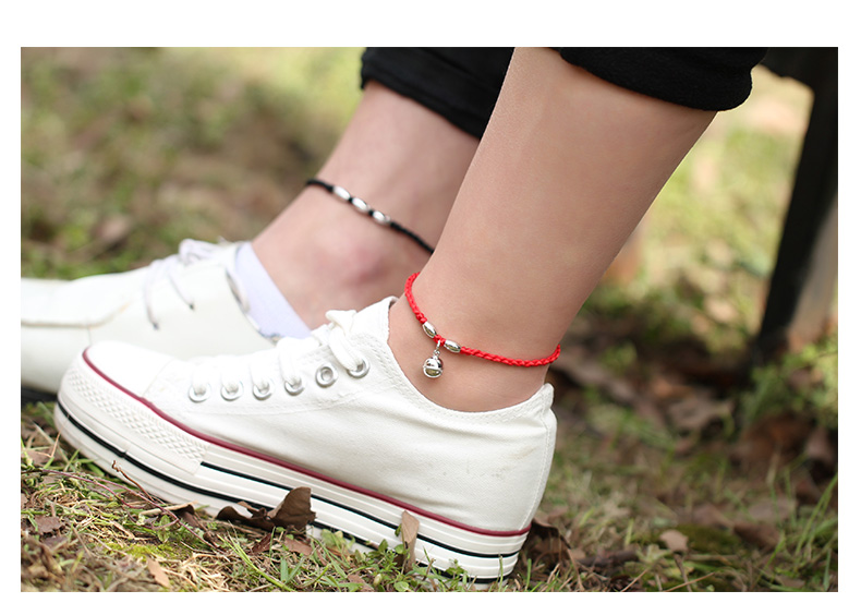Sterling bạc chuyển hạt vòng chân nữ dây đỏ năm nay đôi nam mô hình một đôi chuông tay đỏ dệt dây lắc chân nữ phong thủy