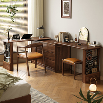 Nordic black walnut solid wood dressing table bucket cabinet integrated makeup storage cabinet bedroom table movable multi-function table