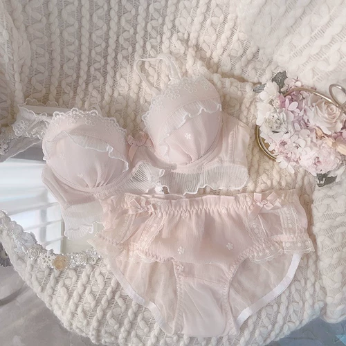 初恋少女感粉嫩温柔小胸内衣套装文胸内裤日系蕾丝爆款聚拢无钢圈