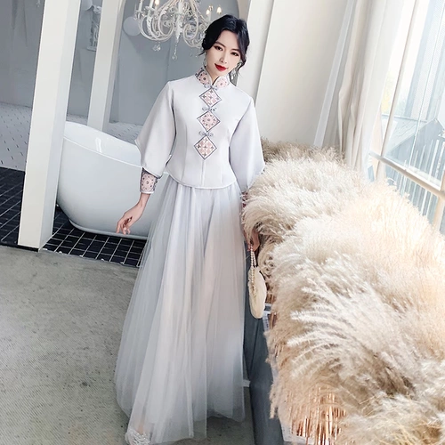 Летнее платье подружки невесты, летний длинный лонгслив, китайский стиль, по фигуре