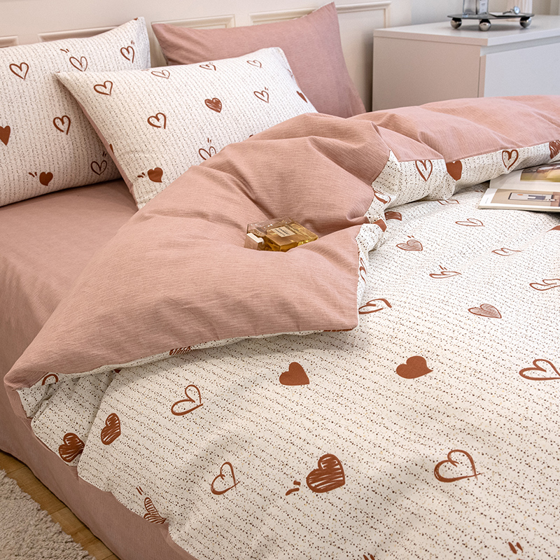 INS Nordic Bedding Four-piece Set Pure Cotton 100 Bed Single Duvet Cover Student Dormitory Little Love Three-piece Set