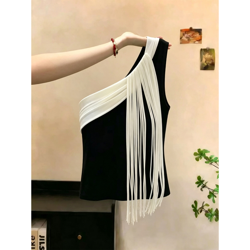Beautiful Tassel Off-Shoulder Camisole for Women 2026 New Summer Outerwear Chic Design Sleeveless Top Beautiful Tassel Off-Shoulder Camisole for Women 2026 New Summer Outerwear Chic Design Sleeveless Top