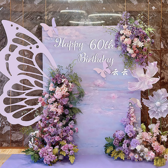 Birthday banquet arrangement for mother's 50th and 60th birthday decoration balloons KT board elders scene arrangement birthday hotel background