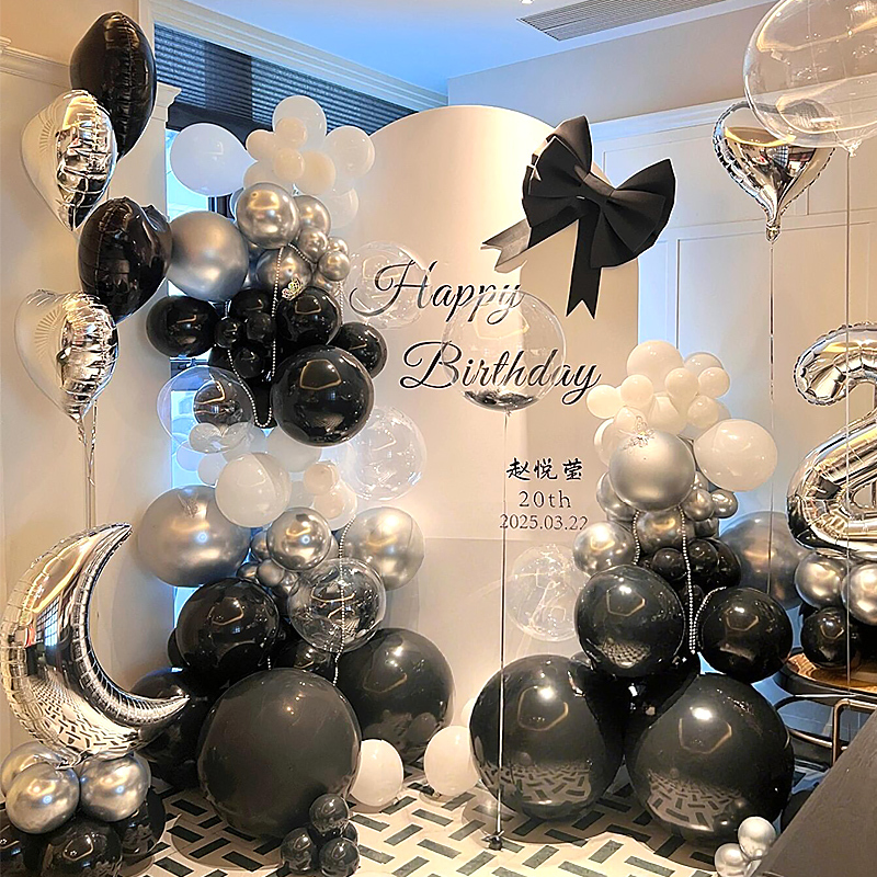 Light Luxury Adult Birthday Scene Setup, Trendy Kt Board Balloon Atmosphere Decoration Party Backdrop for Boys and Girls Aged 18