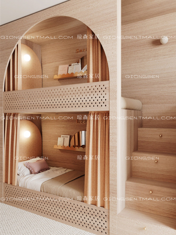 Children's Bed Boy's Multi-Functional High and Low Bed Modern Bunk Bed with Ladder Cabinet Twin Bed Two-Story Bed