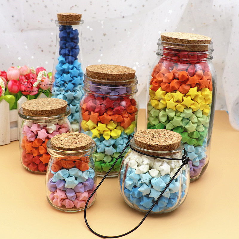 Transparent star bottle wishing bottle wooden stopper glass bottle ocean bottle rainbow bottle drift bottle thousand paper crane bottle love bottle