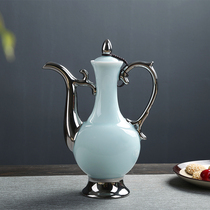 Celadon Longquan glaze one catty ceramic household wine flask silver-plated creative porcelain Hulk court style gilt gold wine jug