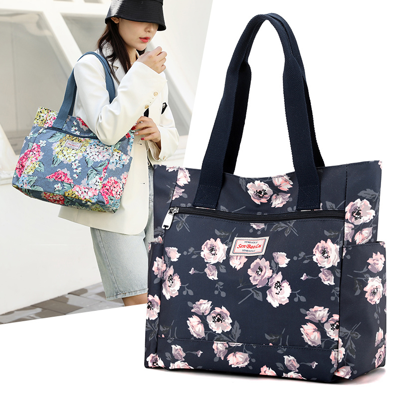 Fresh and Simple Nylon Canvas Printed Shoulder Bag for Women 2025 New Large-Capacity Oxford Cloth Commuter Tote Bag for Women