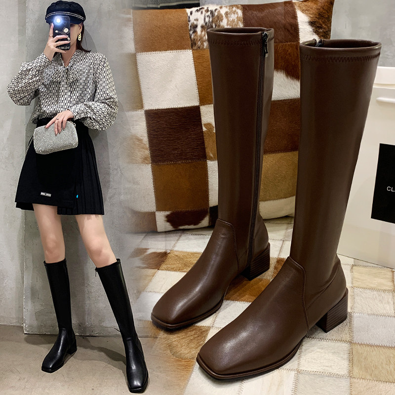 Boots women's 2021 new autumn and winter plus velvet net red thin boots boots high barrel riding boots but knee boots