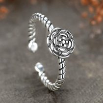 Day Ensemble Ancient Silver Fashion Individuality Doing Old Retro Tagini Silver Sweet Beauty Rose Flowers Opening Ring Female Living Mouth Ring