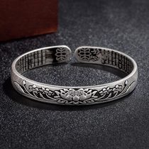 Yaguang black lotus leaf retro Thai silver bracelet female wind degree Zen heart warp Love Lotus says women silver-plated hand ring