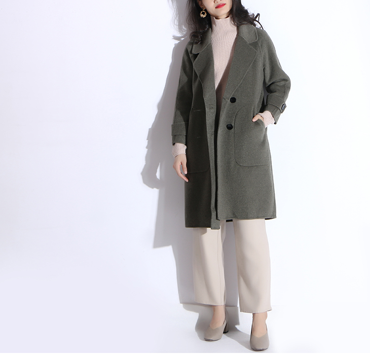 Đừng bỏ lỡ 439 nhân dân tệ màu xanh xám sang trọng! ~ 100 莼 len lông thủ công hai mặt nữ 3315 áo khoác nữ đẹp
