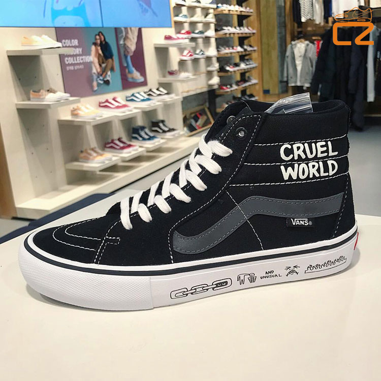 Giày tăng trưởng vans sùng bái sk8pro mẫu màu đen và trắng chung mẫu cổ điển nam và nữ giày vải cao giày sneaker nữ chính hãng