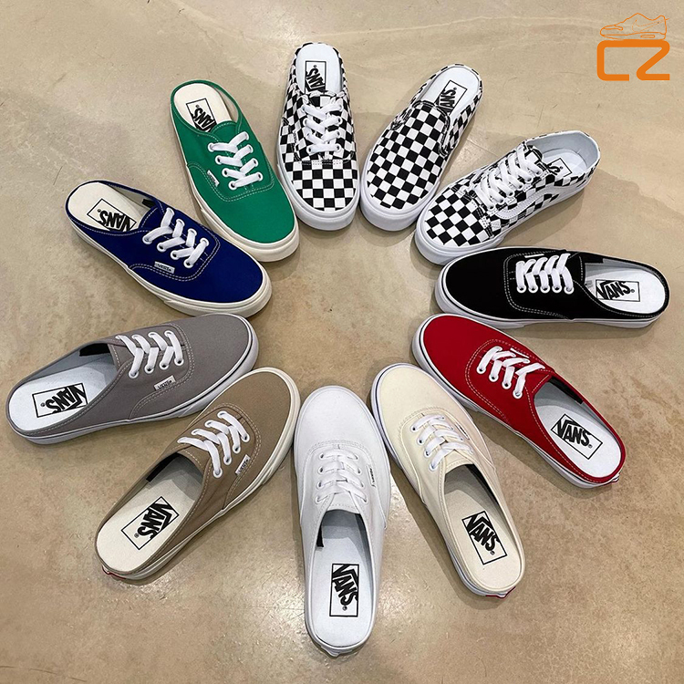 Vans Aut Semi-Heel Slip-On Slippers Off-White Cream Yellow Green Blue Classic Low-Top Canvas Shoes for Men and Women