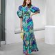 Moderate beauty clothing high-end custom summer women's new sweet retro temperament flower print puff sleeve plus size dress