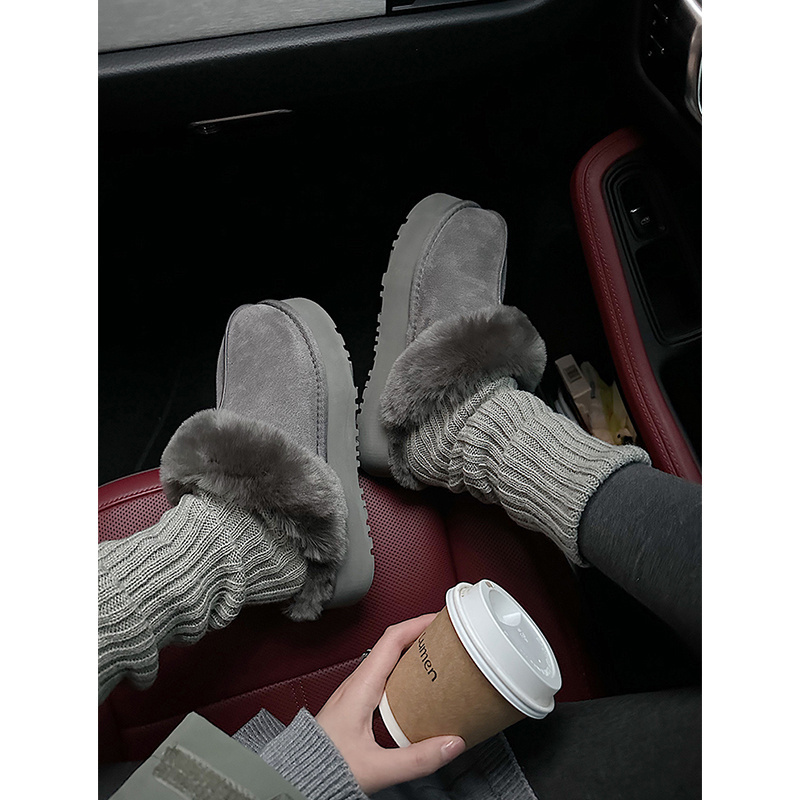Sangpo Gray Snow Boots, Furry Slippers for Women, Suitable for Outdoor Wear, 2025 Winter New Model, Sheepskin Integrated, Closed-Toe Half Slippers
