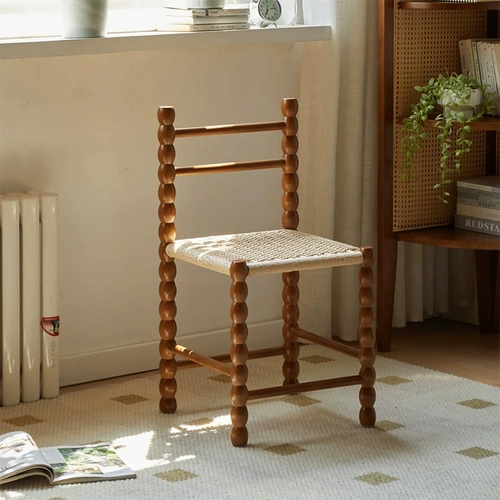 Скандинавский веревочный табурет, средневековый дизайнерский обеденный стул из цельного дерева, стул с французской спинкой ваби-саби, старинный табурет из тыквы, маленький стул