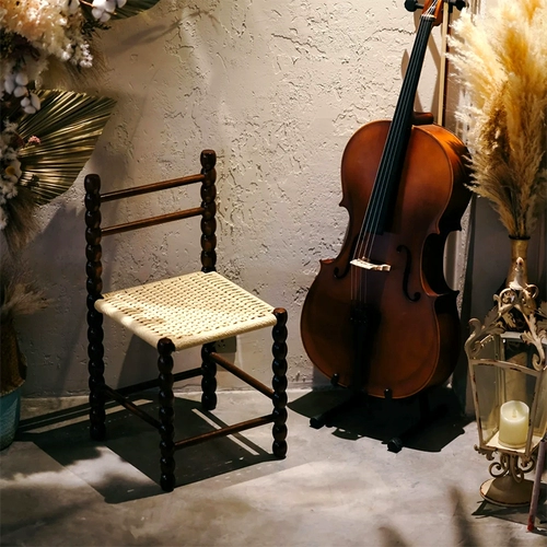 Скандинавский веревочный табурет, средневековый дизайнерский обеденный стул из цельного дерева, стул с французской спинкой ваби-саби, старинный табурет из тыквы, маленький стул