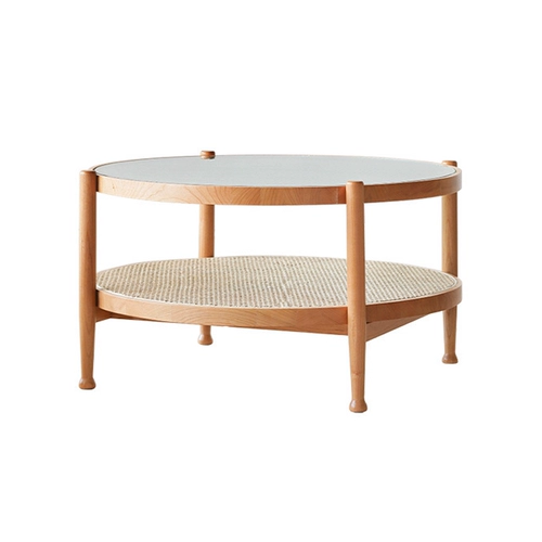 Японский стеклянный двухэтажный круглый диван из натурального дерева