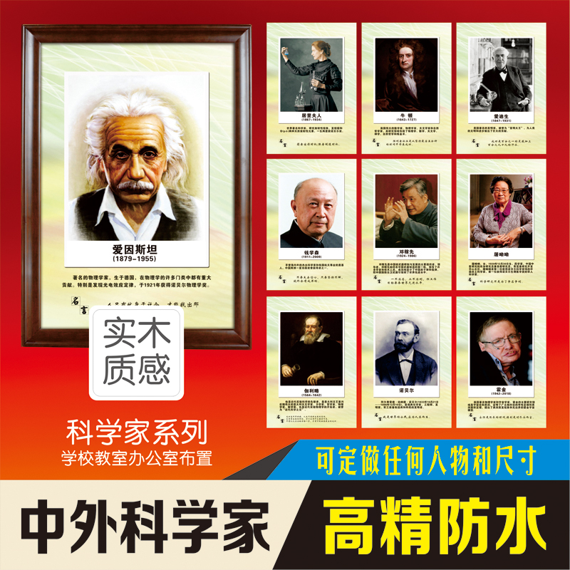 Chinese and foreign scientists Einstein Edison Curie Mrs. Newton poster classroom decoration inspirational profile portrait