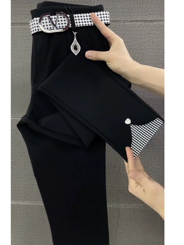 Весенние черные штаны, костюм для отдыха, большой размер, высокая талия