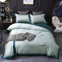 High-grade cotton 80 Egyptian long-staple cotton satin four-piece set of Chinese classical embroidery Model Room bedding