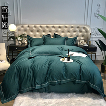 Italy imported high-grade cotton 120 double-stock tribute satin horse cotton Nordic jacquard hollow lace four-piece set