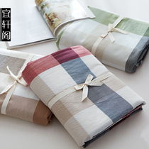 Unprinted cotton washed cotton plaid four-piece set of good nude sleeping four-piece cotton bed hat bedding