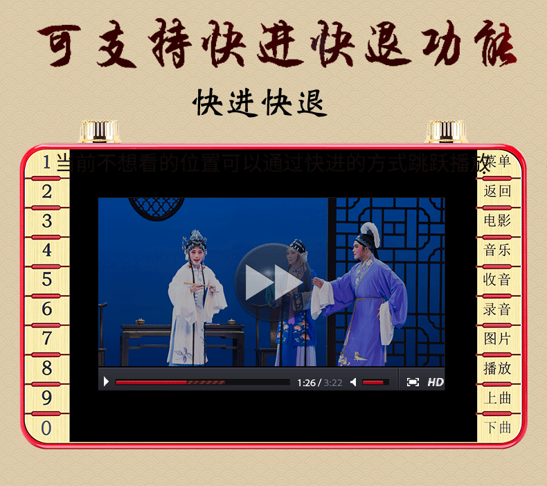 Máy hát tuổi già màn hình lớn máy nghe nhạc video đa chức năng cầm tay máy hát video cổ điển màn hình máy quay video Yu Opera Yuemei Huangmei Opera Peking Opera HD máy nghe nhạc TV nhỏ - Trình phát TV thông minh màn chiếu treo tường