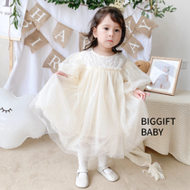 BIGGIFT BABY ~ Wonderland Korean version baby girls beige birthday party Pompong princess dress