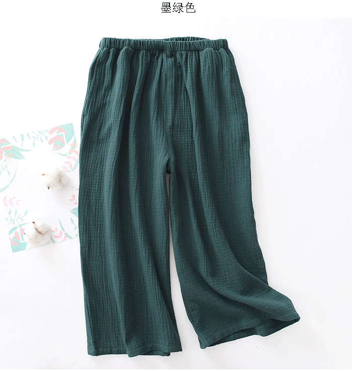 Bộ đồ ngủ bằng cotton nguyên chất cho phụ nữ mùa xuân và buổi sáng đi dạo giải trí gạc lỏng phần mỏng bảy điểm quần chân rộng có thể mặc quần nhà - Quần tây quần cotton nam