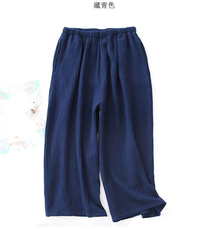 Bộ đồ ngủ bằng cotton nguyên chất cho phụ nữ mùa xuân và buổi sáng đi dạo giải trí gạc lỏng phần mỏng bảy điểm quần chân rộng có thể mặc quần nhà - Quần tây quần cotton nam