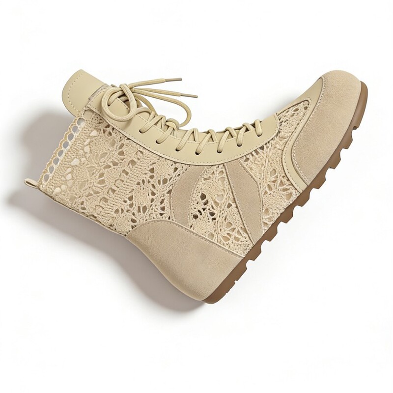 6cm Thick-Soled Hollow Lace Spliced Martin Boots for Women 2026 Spring and Summer New Style Casual Soft-Soled Genuine Leather High-Top Short Boots