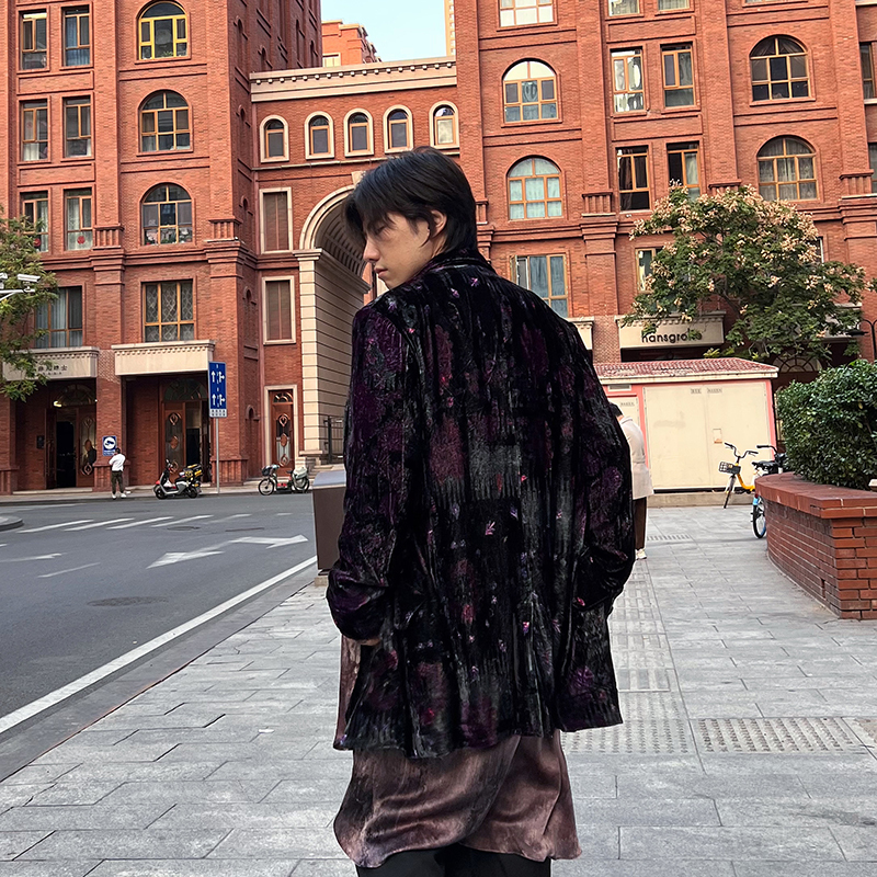 -Evanxx Original Dark Style Central Asian Traveler Series Purple Velvet Suit Jacket