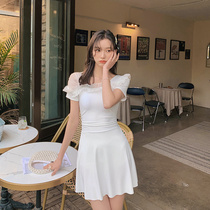 2021 New Japanese fairy air ins Wind white conservative thin belly cover belly short sleeve retro one-piece swimsuit female summer