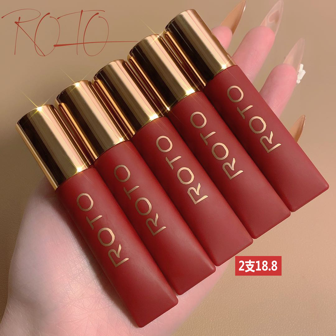 ROTO velvet matte lip mud waterproof non-stick cup female student models niche affordable matte lipstick tomato color white