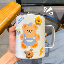  Korean style simple thermos cup men and women white couple office stainless steel cup with handle coffee mug