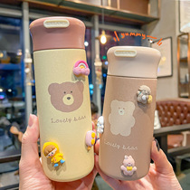 Korean cute cartoon thermos cup bear frosted super cute girl heart straight cup portable 304 stainless steel water cup