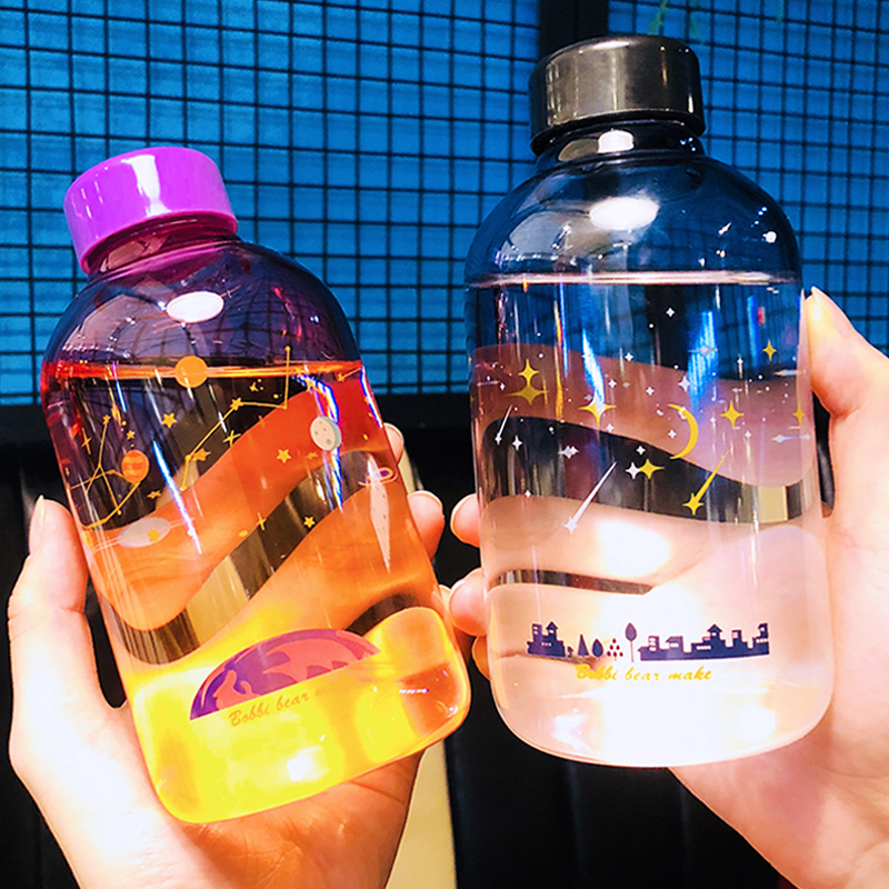 Starry sky cup ocean gradient color girl heart student Korean version of the transparent glass water bottle creative trend net red water cup