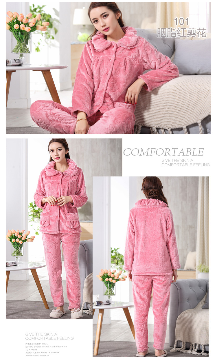 Bộ đồ ngủ nữ flannel dày thiết đồ bộ pijama