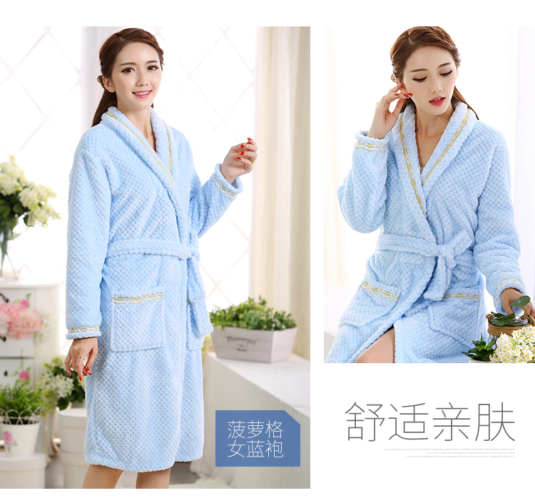 Mùa đông phụ nữ san hô lông cừu đồ ngủ dài tay flannel ấm dài đoạn áo choàng nữ mùa thu và mùa đông dày đơn giản pijama nam
