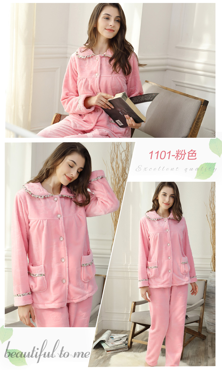 Mùa thu và mùa đông dày san hô lông cừu đồ ngủ phụ nữ flannel dài tay phụ nữ đồ ngủ XL giản dị dịch vụ nhà phù hợp đồ ngủ đẹp