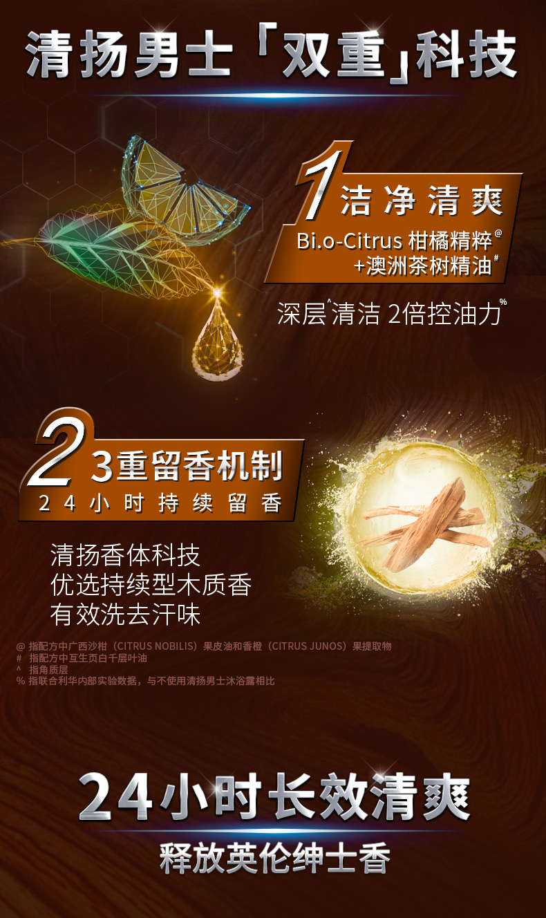 清扬 男士沐浴露古龙香氛  600g*2瓶 图4