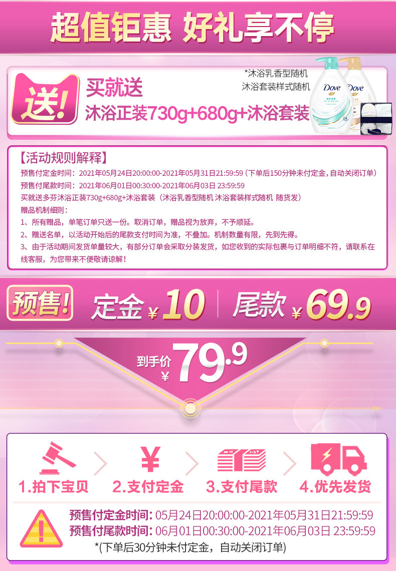 多芬 深层营润+桃悦滋养 美肤沐浴露 680g*2瓶 图2